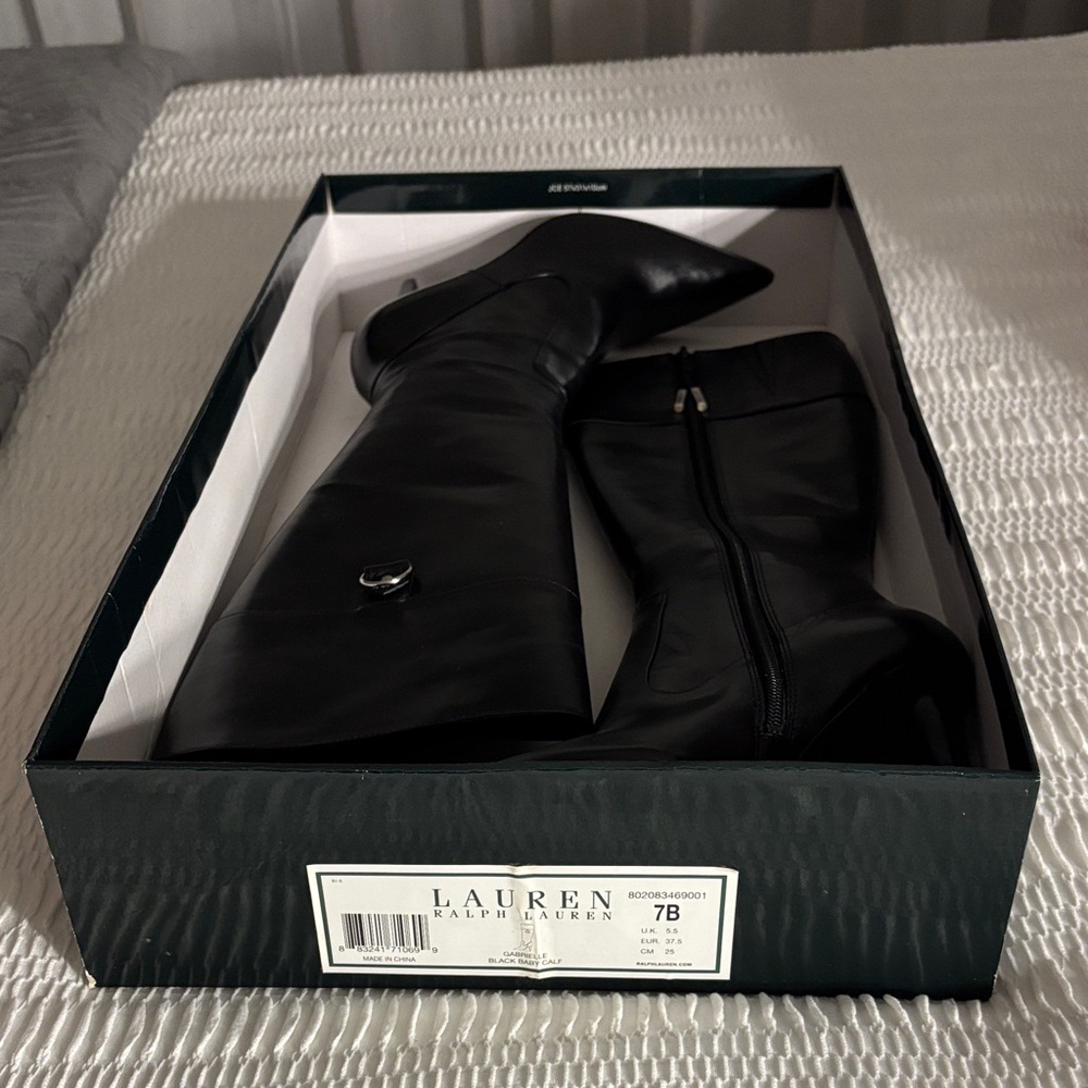 Ralph Lauren Elegant Black Women's Knee-High Boots  Size 7 Zipper NWT - Picture 7 of 8